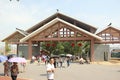 A wooden triangular structure is a park entrance in NANNING China